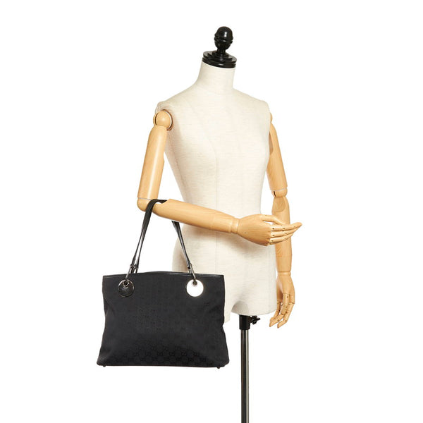 グッチ GGキャンバス ショルダーバッグ トートバッグ 120837 ブラック キャンバス レザー レディース GUCCI 【中古】