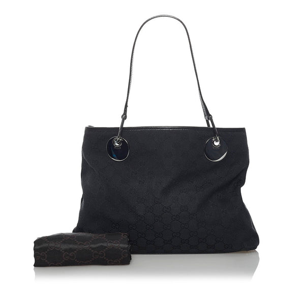 グッチ GGキャンバス ショルダーバッグ トートバッグ 120837 ブラック キャンバス レザー レディース GUCCI 【中古】