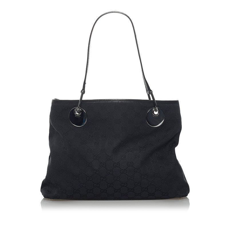 グッチ GGキャンバス ショルダーバッグ トートバッグ 120837 ブラック キャンバス レザー レディース GUCCI 【中古】