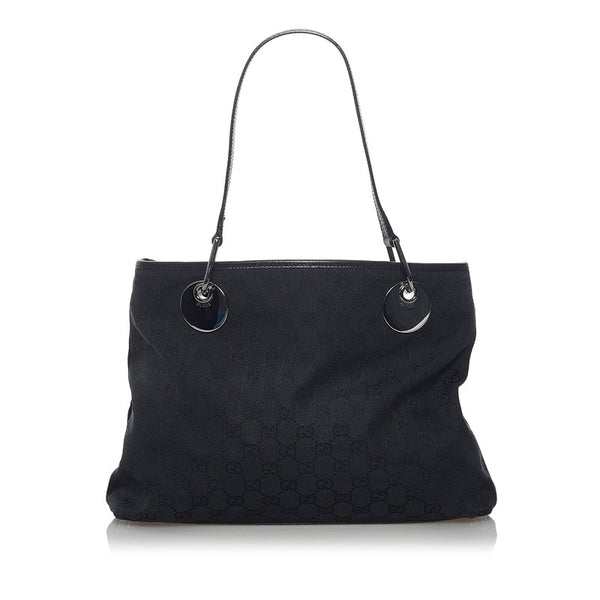 グッチ GGキャンバス ショルダーバッグ トートバッグ 120837 ブラック キャンバス レザー レディース GUCCI 【中古】