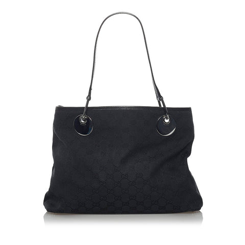 グッチ GGキャンバス ショルダーバッグ トートバッグ 120837 ブラック キャンバス レザー レディース GUCCI 【中古】