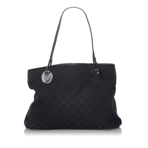 グッチ GGキャンバス ショルダーバッグ トートバッグ 120837 ブラック キャンバス レザー レディース GUCCI 【中古】