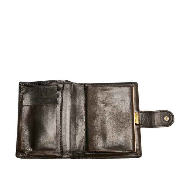 シャネル ココマーク ブラック ラムスキン 二つ折り財布 レディース CHANEL 【中古】