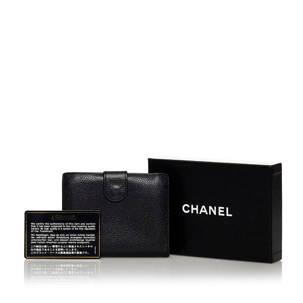 シャネル ココマーク ブラック ラムスキン 二つ折り財布 レディース CHANEL 【中古】