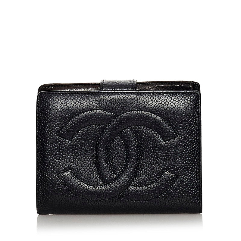 シャネル ココマーク ブラック ラムスキン 二つ折り財布 レディース CHANEL 【中古】