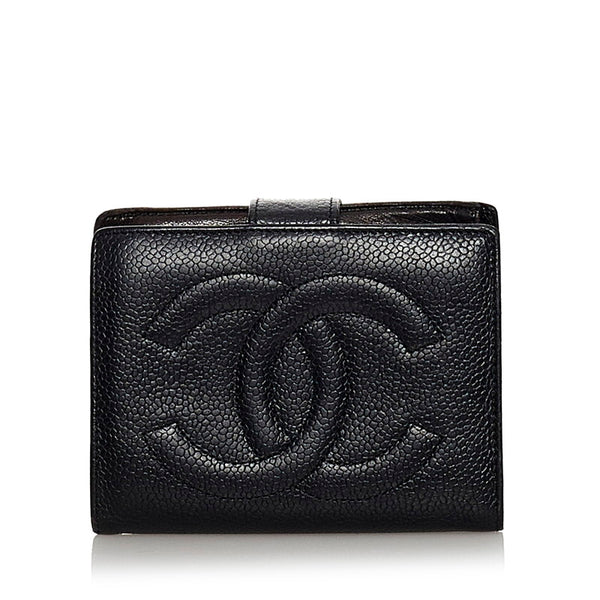 シャネル ココマーク ブラック ラムスキン 二つ折り財布 レディース CHANEL 【中古】