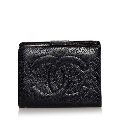 シャネル ココマーク ブラック ラムスキン 二つ折り財布 レディース CHANEL 【中古】