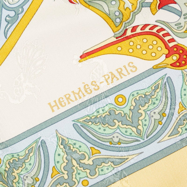 エルメス カレ90 CIELS BYZANTINS ビザンチンの空 スカーフ ホワイト イエロー マルチ シルク レディース HERMES 【中古】