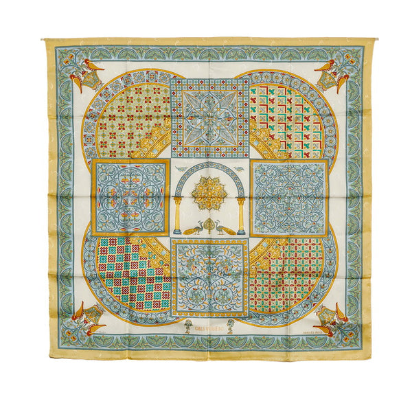 エルメス カレ90 CIELS BYZANTINS ビザンチンの空 スカーフ ホワイト イエロー マルチ シルク レディース HERMES 【中古】