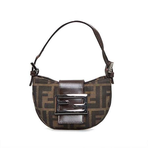 フェンディ ズッカ ミニクロワッサン ポーチ 26673 ブラウン キャンバス レザー レディース FENDI 【中古】