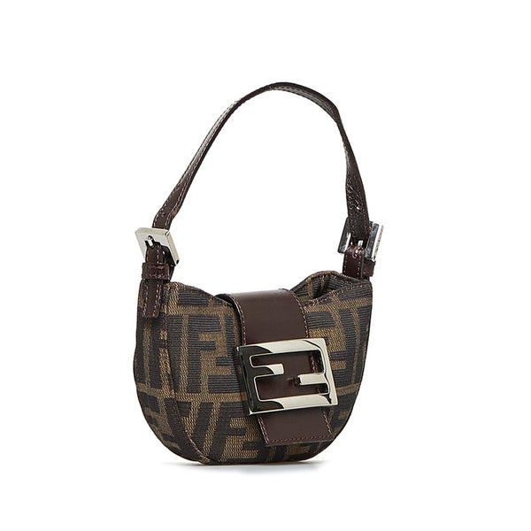 フェンディ ズッカ ミニクロワッサン ポーチ 26673 ブラウン キャンバス レザー レディース FENDI 【中古】