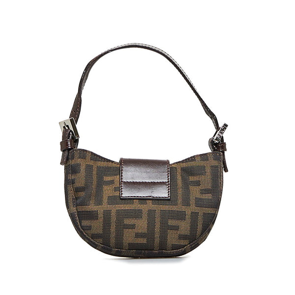 フェンディ ズッカ ミニクロワッサン ポーチ 26673 ブラウン キャンバス レザー レディース FENDI 【中古】