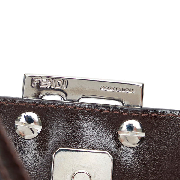 フェンディ ズッカ ミニクロワッサン ポーチ 26673 ブラウン キャンバス レザー レディース FENDI 【中古】