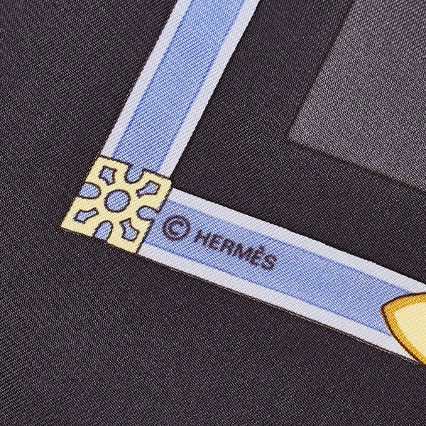 エルメス カレ90 LES MUSEROLLES 鼻革 スカーフ グレー ブラック シルク レディース HERMES 【中古】