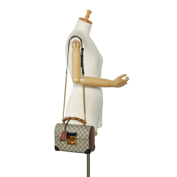 グッチ GGスモールバンブー パドロック ゴールド金具 ハンドバッグ ショルダーバッグ 2WAY 603221 ベージュ ブラック PVC レザー レディース GUCCI 【中古】