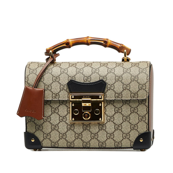 グッチ GGスモールバンブー パドロック ゴールド金具 ハンドバッグ ショルダーバッグ 2WAY 603221 ベージュ ブラック PVC レザー レディース GUCCI 【中古】