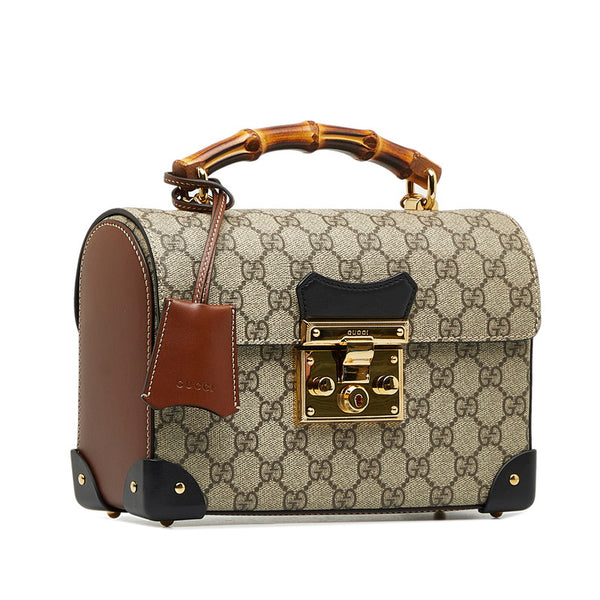 グッチ GGスモールバンブー パドロック ゴールド金具 ハンドバッグ ショルダーバッグ 2WAY 603221 ベージュ ブラック PVC レザー レディース GUCCI 【中古】