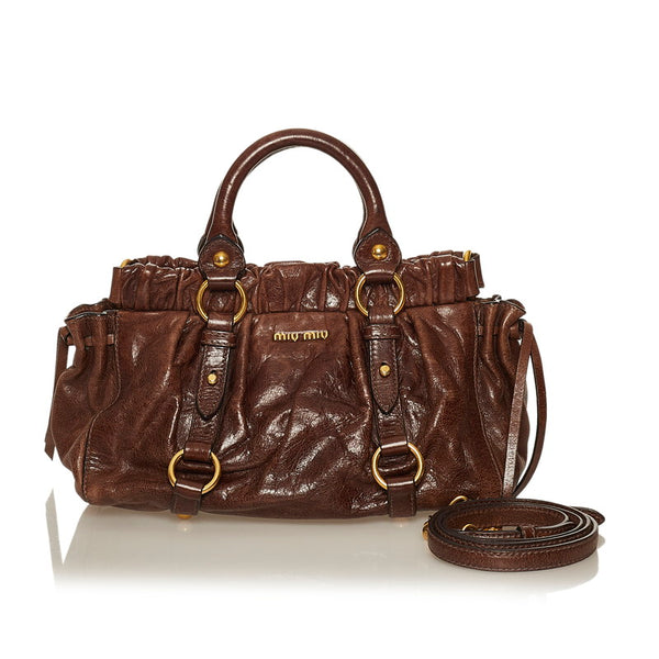 ミュウミュウ ハンドバッグ ショルダーバッグ 2WAY ブラウン レザー レディース MIUMIU 【中古】