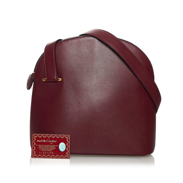 カルティエ マスト 斜め掛け ショルダーバッグ ワインレッド レザー レディース CARTIER 【中古】