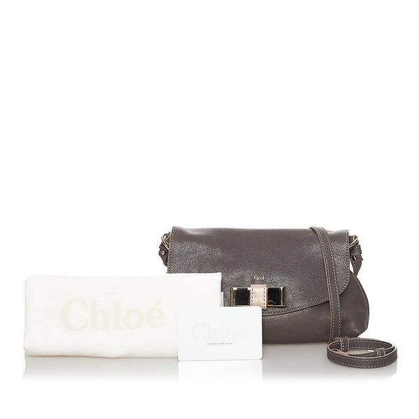 クロエ リリィ リボン グレー ピンク レザー ミニ ハンドバッグ ショルダーバッグ 2WAY レディース Chloe 【中古】