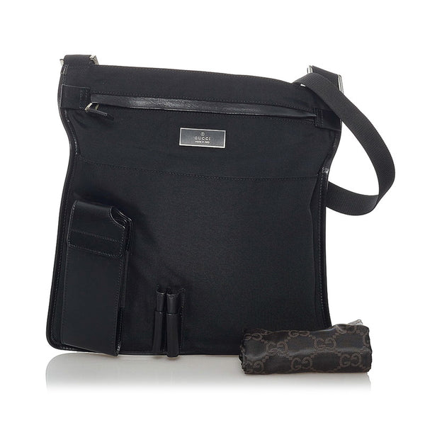 グッチ 019 0335 ブラック キャンバス レザー 斜め掛け ショルダーバッグ メンズ GUCCI 【中古】