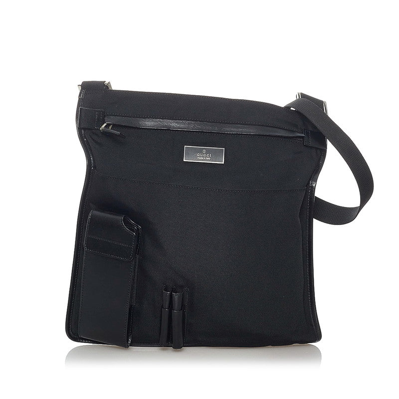 グッチ 019 0335 ブラック キャンバス レザー 斜め掛け ショルダーバッグ メンズ GUCCI 【中古】