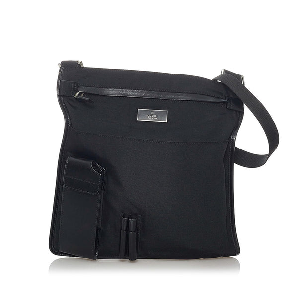 グッチ 019 0335 ブラック キャンバス レザー 斜め掛け ショルダーバッグ メンズ GUCCI 【中古】