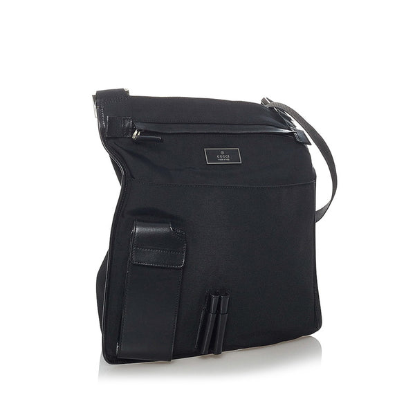 グッチ 019 0335 ブラック キャンバス レザー 斜め掛け ショルダーバッグ メンズ GUCCI 【中古】