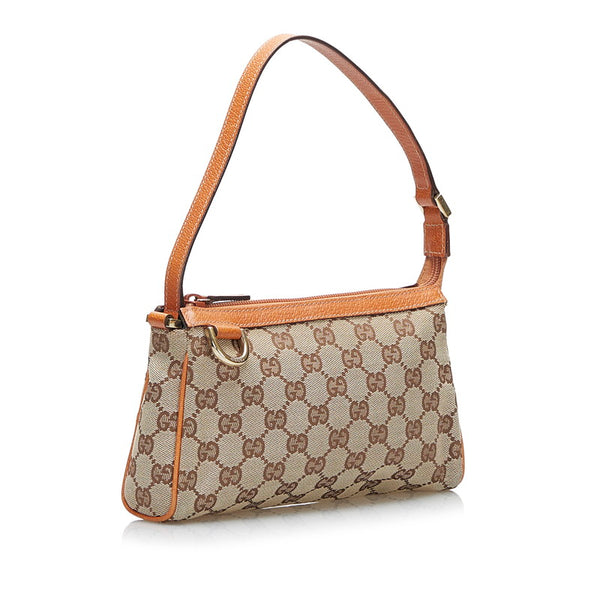 グッチ GGキャンバス アビー ポーチ アクセサリーポーチ 145750 ベージュ ブラウン キャンバス レザー レディース GUCCI 【中古】