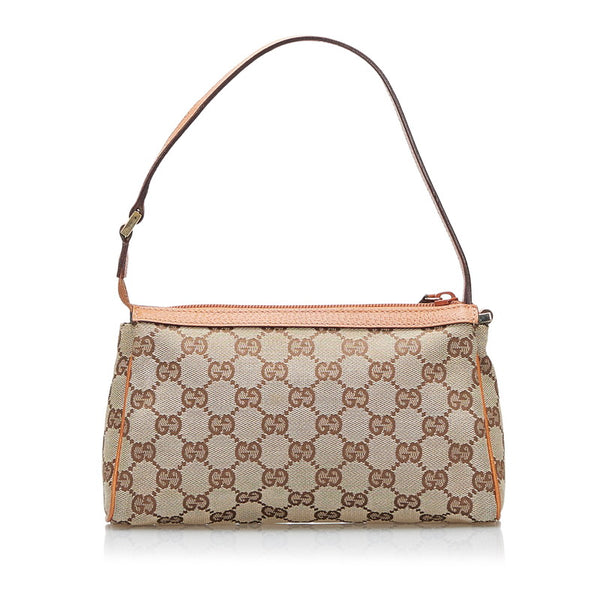 グッチ GGキャンバス アビー ポーチ アクセサリーポーチ 145750 ベージュ ブラウン キャンバス レザー レディース GUCCI 【中古】