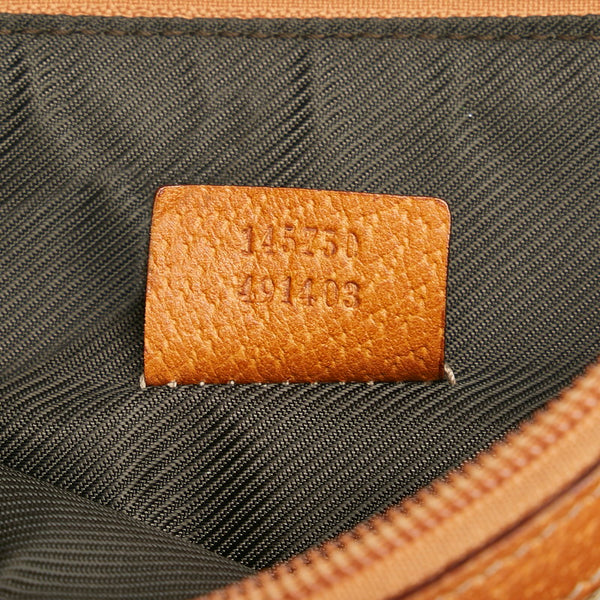 グッチ GGキャンバス アビー ポーチ アクセサリーポーチ 145750 ベージュ ブラウン キャンバス レザー レディース GUCCI 【中古】