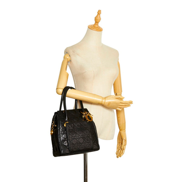 ディオール カナージュ ハンドバッグ ブラック ゴールド レザー レディース Dior 【中古】