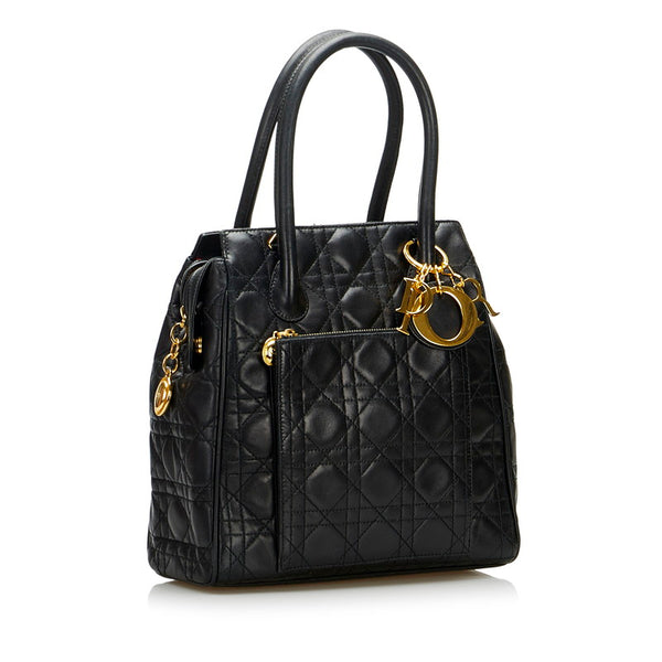 ディオール カナージュ ハンドバッグ ブラック ゴールド レザー レディース Dior 【中古】