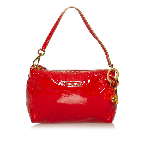 ミュウミュウ ポーチ レッド パテントレザー レディース MIUMIU 【中古】