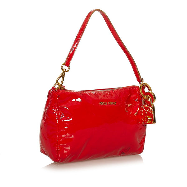 ミュウミュウ ポーチ レッド パテントレザー レディース MIUMIU 【中古】