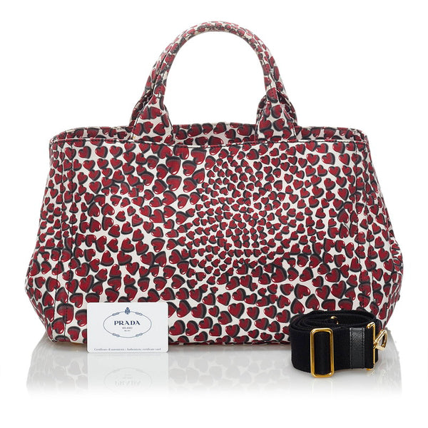 プラダ カナパ テスート ハート ハンドバッグ ショルダーバッグ 2WAY BN1877 レッド ホワイト ナイロン レディース PRADA 【中古】