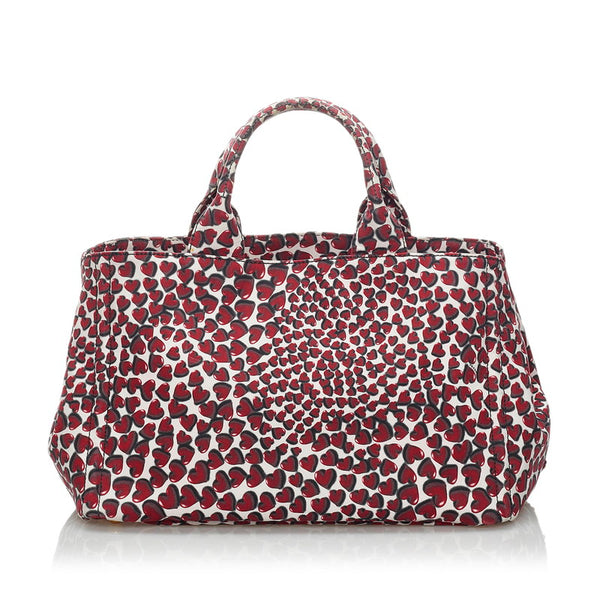 プラダ カナパ テスート ハート ハンドバッグ ショルダーバッグ 2WAY BN1877 レッド ホワイト ナイロン レディース PRADA 【中古】