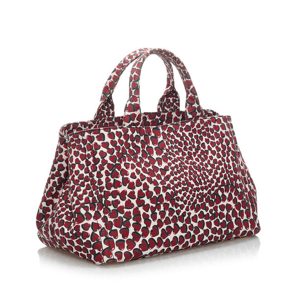 プラダ カナパ テスート ハート ハンドバッグ ショルダーバッグ 2WAY BN1877 レッド ホワイト ナイロン レディース PRADA 【中古】