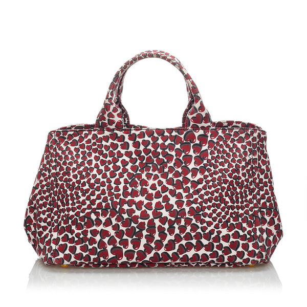 プラダ カナパ テスート ハート ハンドバッグ ショルダーバッグ 2WAY BN1877 レッド ホワイト ナイロン レディース PRADA 【中古】
