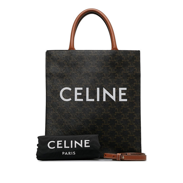 セリーヌ トリオンフ バーティカルカバ スモール ハンドバッグ ショルダーバッグ 2WAY ブラウン PVC レザー レディース CELINE 【中古】