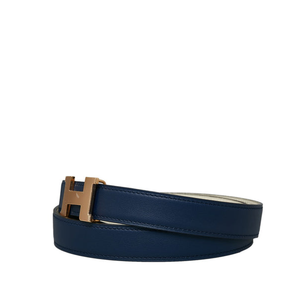 エルメス コンスタンス リバーシブル Hベルト ピンクゴールド金具 ベルト ネイビー レザー レディース HERMES 【中古】