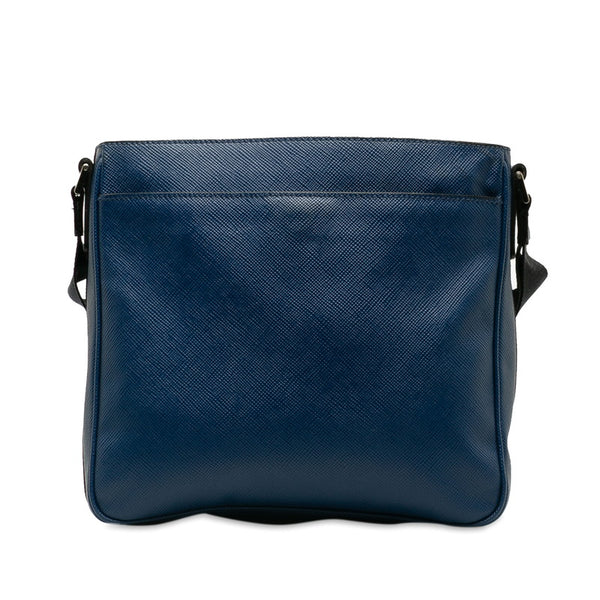 プラダ 三角ロゴプレート 斜め掛け ショルダーバッグ VA1086 ブルー ブラック レザー レディース PRADA 【中古】