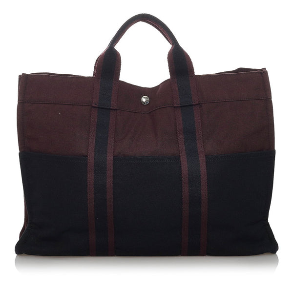エルメス フールトゥMM ブラウン コットンキャンバス ハンドバッグ メンズ HERMES 【中古】