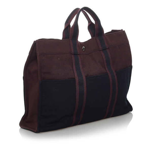 エルメス フールトゥMM ブラウン コットンキャンバス ハンドバッグ メンズ HERMES 【中古】