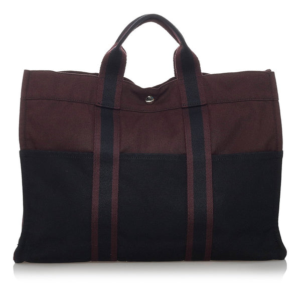 エルメス フールトゥMM ブラウン コットンキャンバス ハンドバッグ メンズ HERMES 【中古】