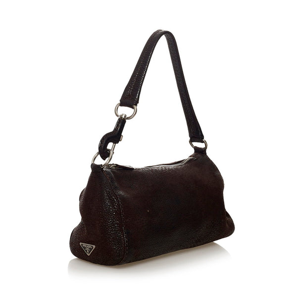 プラダ ワンショルダーバッグ ダークブラウン レザー レディース PRADA 【中古】