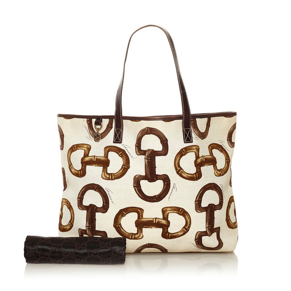グッチ ホースビット トートバッグ 154402 ベージュ ブラウン キャンバス レザー レディース GUCCI 【中古】