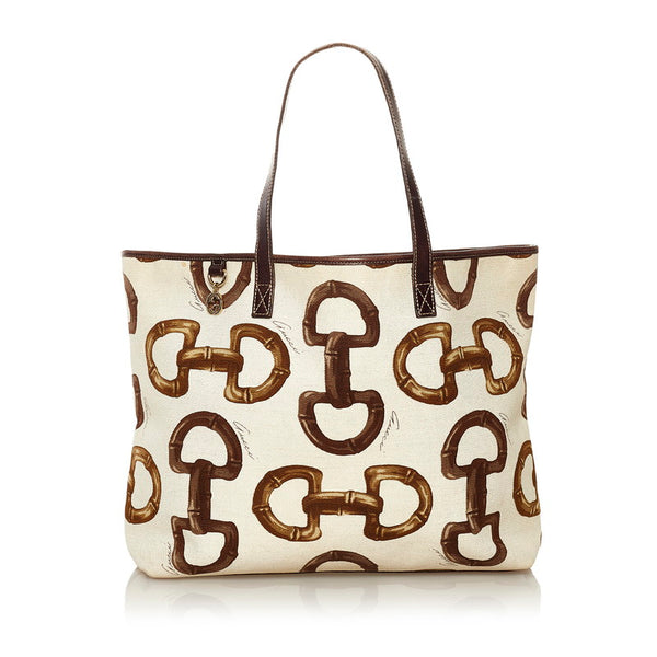 グッチ ホースビット トートバッグ 154402 ベージュ ブラウン キャンバス レザー レディース GUCCI 【中古】
