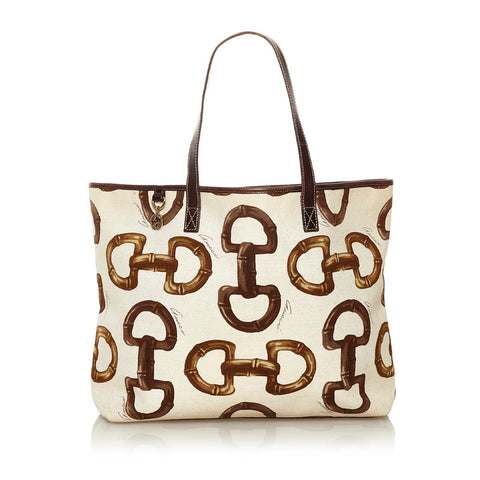 グッチ ホースビット トートバッグ 154402 ベージュ ブラウン キャンバス レザー レディース GUCCI 【中古】