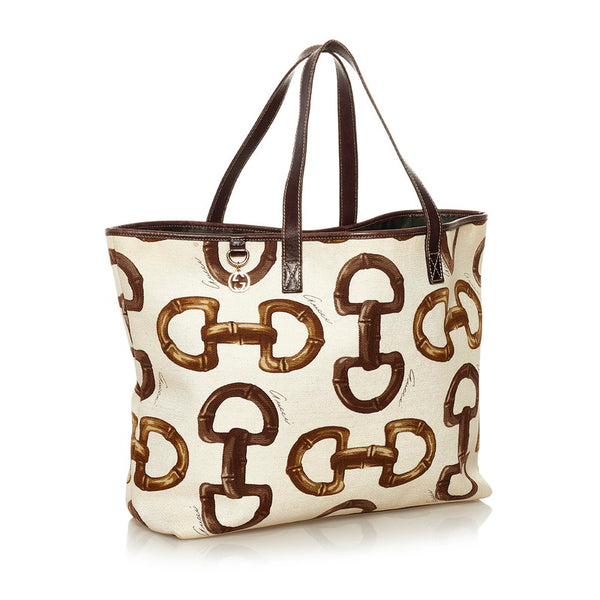 グッチ ホースビット トートバッグ 154402 ベージュ ブラウン キャンバス レザー レディース GUCCI 【中古】